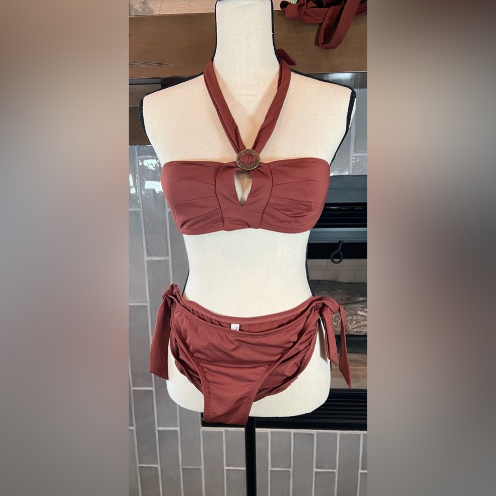 Perry Ellis 3 piece bikini tankini swimwear set brown small